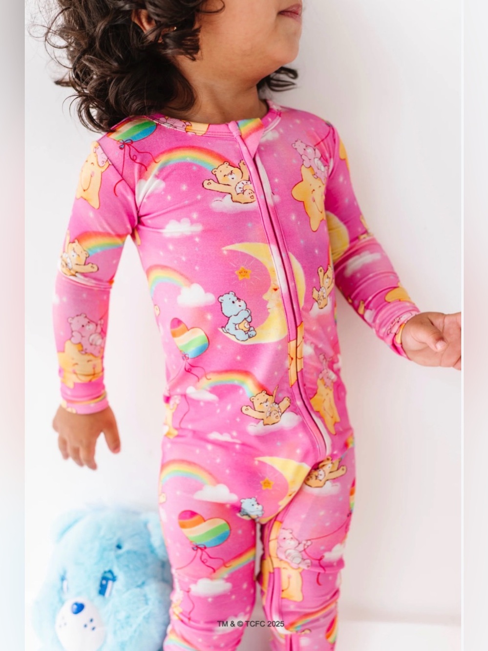 Girls' Pink Rainbow & Care Bear Footed One-Piece Pajama - Front Zipper